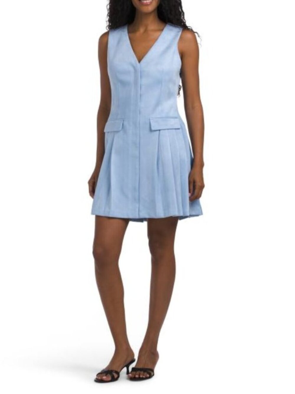 EDIT BY JASON WU Sleeveless V-neck Drop Waist Mini Dress With Box Pleated Skirt